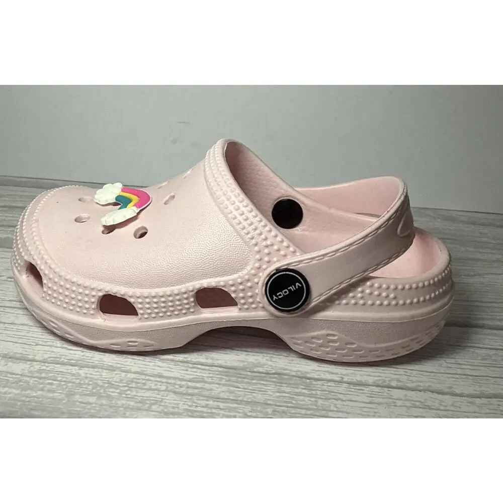 Vilocy Girls Charms Detailed Clogs in pink Size 26 (9-9.5c)